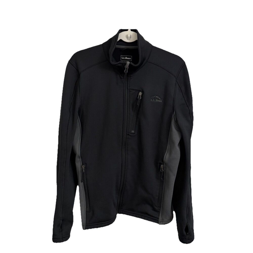 LL Bean Jacket Mens Large Black Full Zip Softshell Windproof Fleece 284602